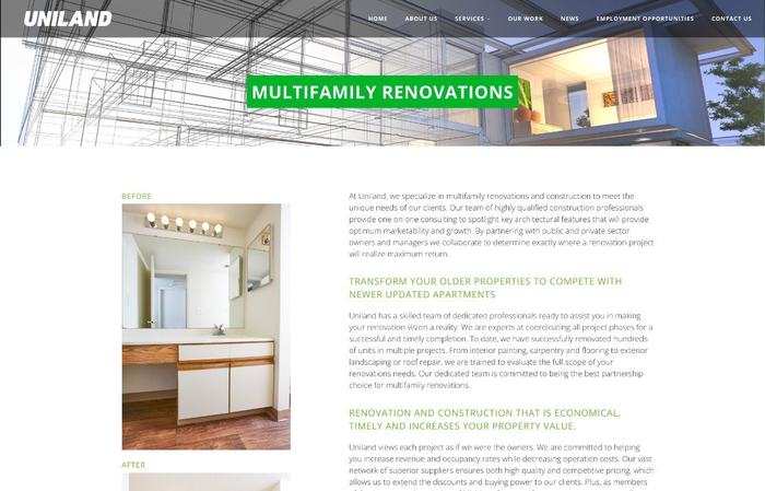 Uniland About page with a historic photo of the company.