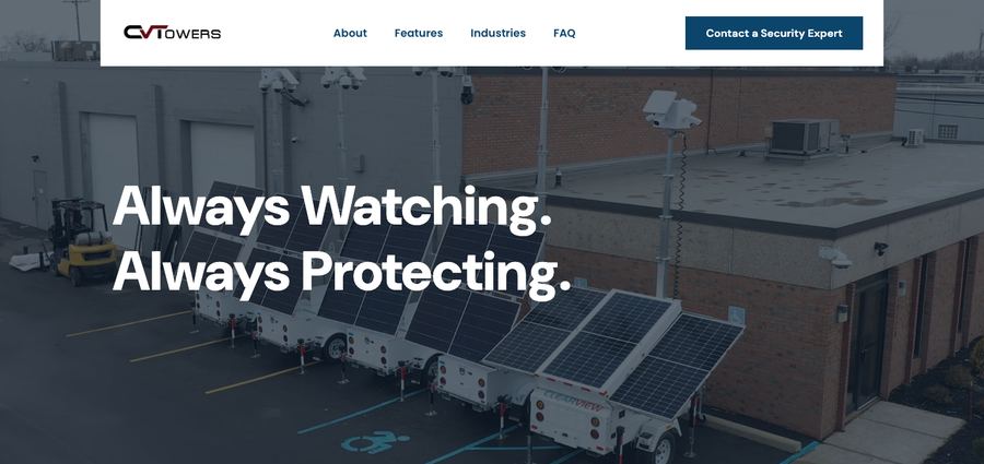 The CV Towers website today, its first screen.