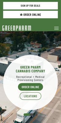 The Green Pharm website on a phone.