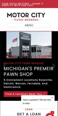 The Motor City Pawn Brokers website on a phone.