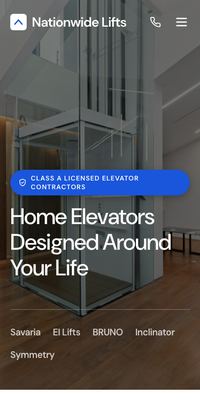 The Nationwide Lifts website on a phone.