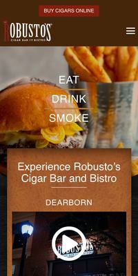 The Robusto's Cigar Bar & Bistro website on a phone.